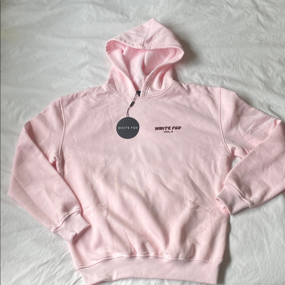 White Fox Boutique Pink Hoodie with Maroon 'WHITE FOX' Logo - Picture 3 of 5
